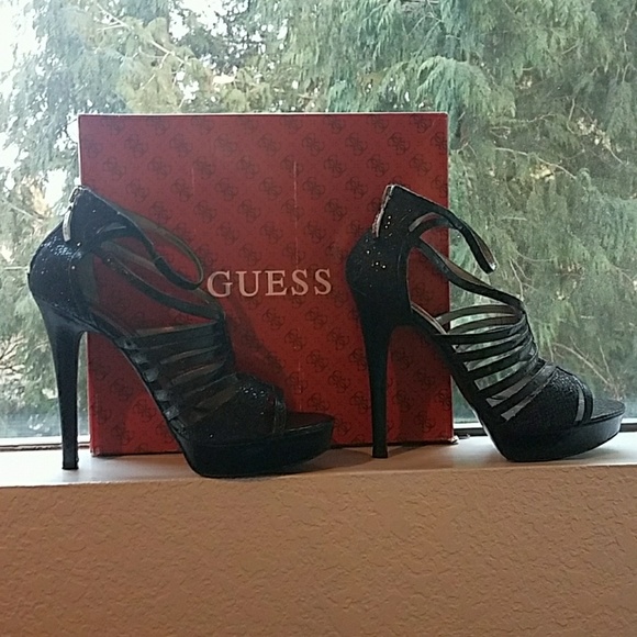 Guess Shoes - Guess Black Sparkly Snake Print Heels
